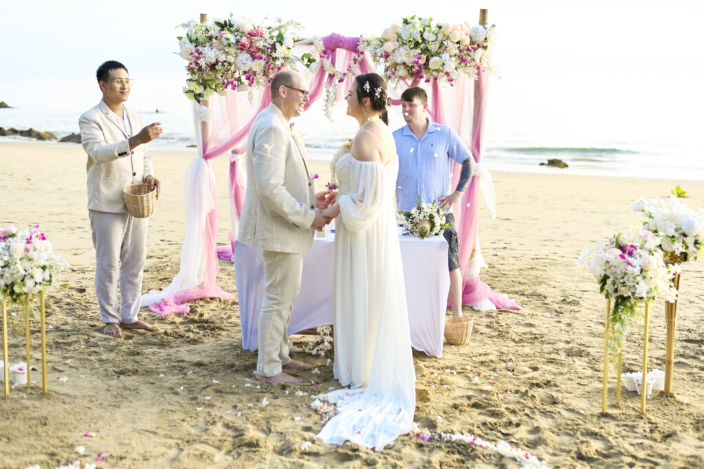 Thailand beach wedding setup sunset ceremony